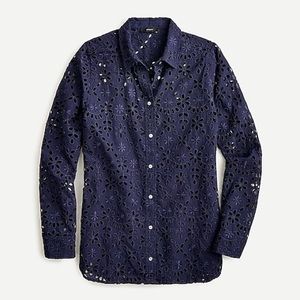 J.Crew Navy Embroidered Eyelet Shirt. NWT.